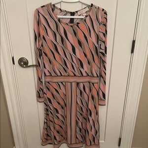 MICHAEL Michael Kors Coral and Black Lined Dress Long Sleeve, size M